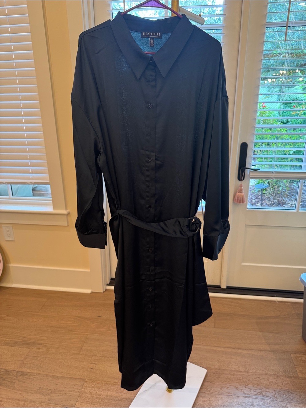 NWT Eloquii Midnight Navy satin button down dress - size 24